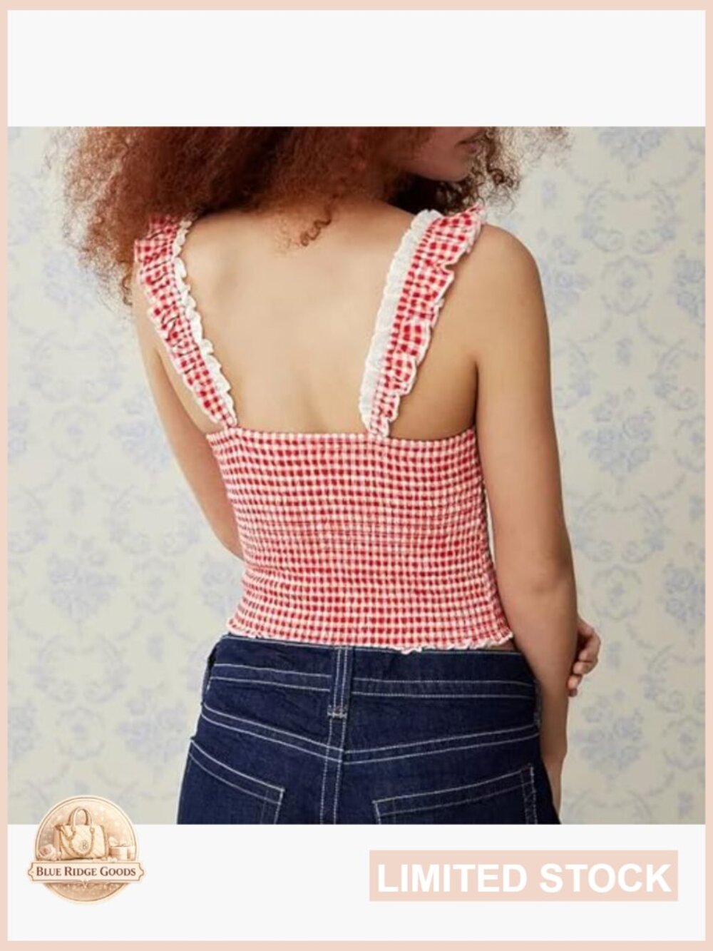 Gingham Lace Trim Square Neck Crop Tank Tops Y2K Sleeveless Going Out Tops Slim - Picture 5 of 5